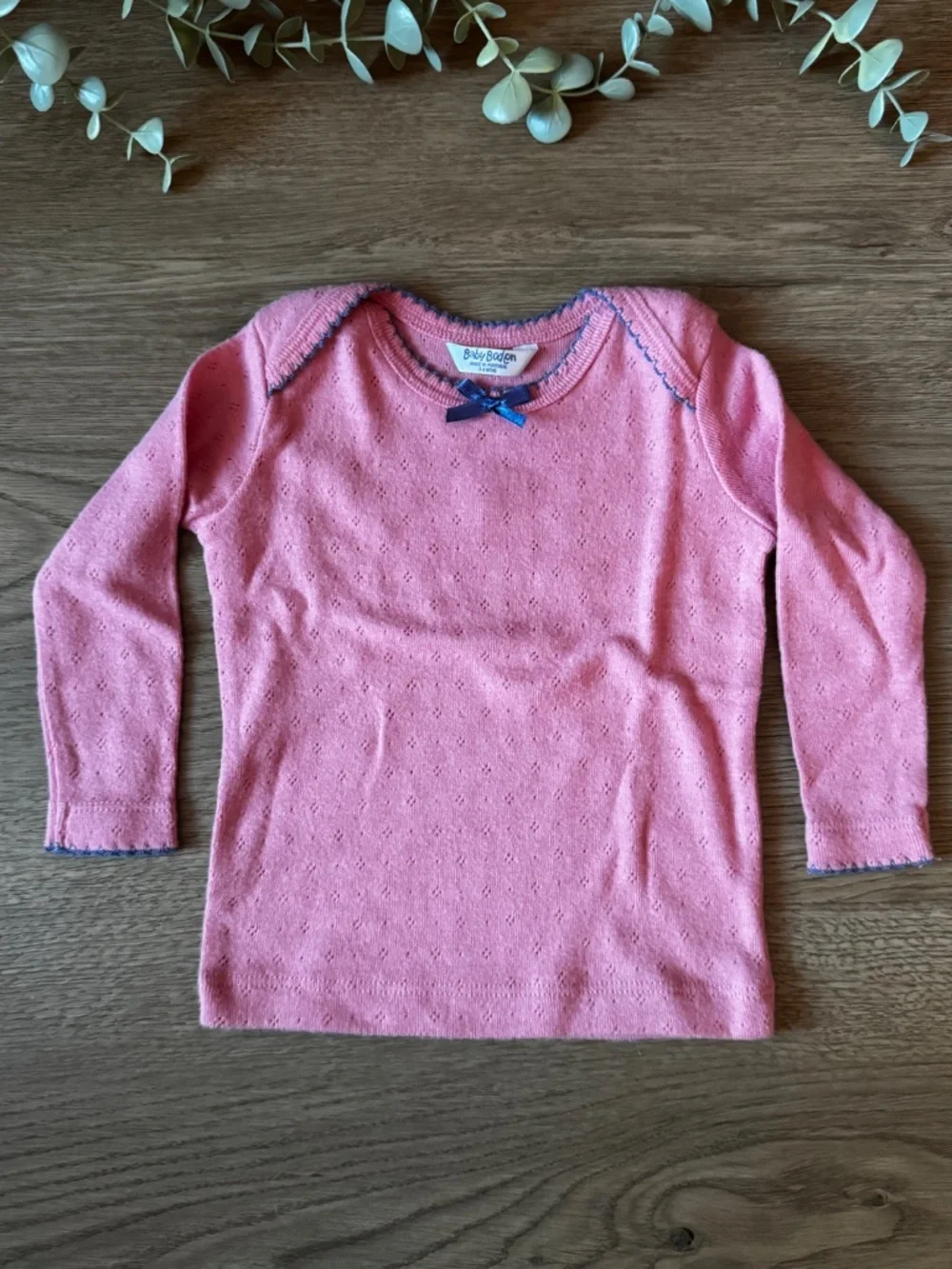 Baby Boden Pink Pointelle Pajama Set 3-6 Months 2 Piece Long Sleeve Cotton